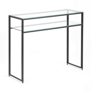 Изображение товара Консольный стол с полкой AllConsoles 1041-CB clear черный муар (прямоугольная столешница, I I-образная опора)