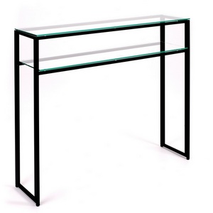 Изображение товара Консольный стол с полкой AllConsoles 1042-CB clear черный муар (прямоугольная столешница, I I-образная опора)
