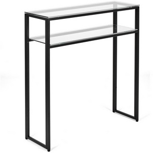 Изображение товара Консольный стол с полкой AllConsoles 1044-CB clear черный муар (прямоугольная столешница, I I-образная опора)