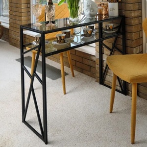 Изображение товара Консольный стол с полкой AllConsoles 1091-CB grey черный муар (прямоугольная столешница, I I-образная опора)