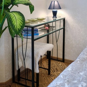 Изображение товара Консольный стол с полкой AllConsoles 1121-CB clear черный муар (прямоугольная столешница, П-образная опора)