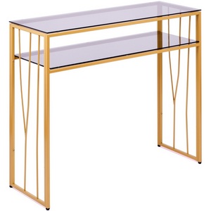 Изображение товара Консольный стол с полкой AllConsoles 1121-CG grey золотой (прямоугольная столешница, I I-образная опора)