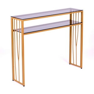 Изображение товара Консольный стол с полкой AllConsoles 1122-CG grey золотой (прямоугольная столешница, I I-образная опора)