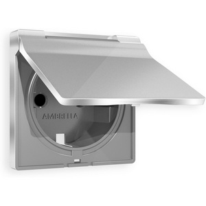 Изображение товара Лицевая панель Ambrella Volt ALFA (Серебро глянец) для электрической розетки с заземлением со шторками и крышкой IP44 QUANT AP4080