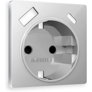 Изображение товара Лицевая панель Ambrella Volt ALFA (Серебро глянец) для электрической розетки с заземлением со шторками 2USB A+C QUANT AP4100