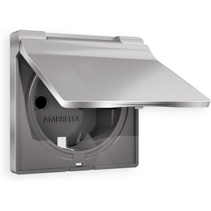 Изображение товара Лицевая панель Ambrella Volt ALFA (Сталь матовый) для электрической розетки с заземлением со шторками и крышкой IP44 QUANT