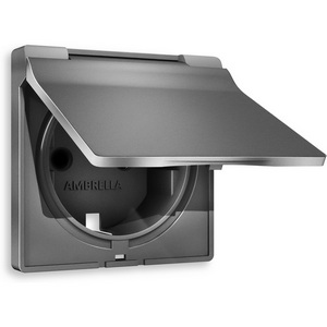 Изображение товара Лицевая панель Ambrella Volt ALFA (Антрацит серый) для электрической розетки с заземлением со шторками и крышкой IP44 QUANT AP6580