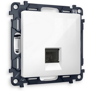 Изображение товара Комплект механизма встраиваемый Ambrella Volt телефонной розетки ALFA MA112030 Белый глянец RJ-11(4P4C) с защитной шторкой QUANT