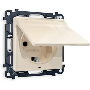 Изображение товара Комплект механизма встраиваемый Ambrella Volt электрической розетки ALFA MA308010 Бежевый глянец с заземлением с шторками и защитной крышкой 2P+E 16A-250V IP44 QUANT
