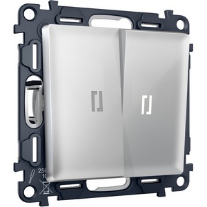 Изображение товара Комплект механизма встраиваемый Ambrella Volt 2-клавишного проходного выключателя с подсветкой 5600K ALFA MA404035 Серебро глянец QUANT