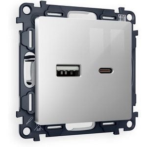 Изображение товара Комплект механизма встраиваемый Ambrella Volt розетки ALFA MA411010 Серебро глянец 2USB A+C 20W быстрая зарядка QUANT