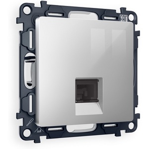 Изображение товара Комплект механизма встраиваемый Ambrella Volt телефонной розетки ALFA MA412030 Серебро глянец RJ-11(4P4C) с защитной шторкой QUANT