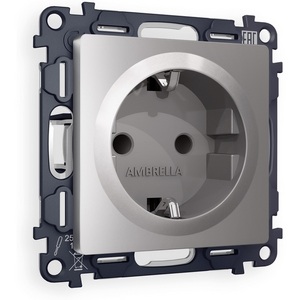 Изображение товара Комплект механизма встраиваемый Ambrella Volt электрической розетки ALFA MA507010 Сталь матовый с заземлением и шторками 2P+E 16A-250V QUANT