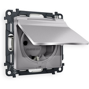 Изображение товара Комплект механизма встраиваемый Ambrella Volt электрической розетки ALFA MA508010 Сталь матовый с заземлением с шторками и защитной крышкой 2P+E 16A-250V IP44 QUANT