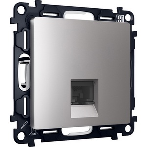 Изображение товара Комплект механизма встраиваемый Ambrella Volt телефонной розетки ALFA MA512030 Сталь матовый RJ-11(4P4C) с защитной шторкой QUANT