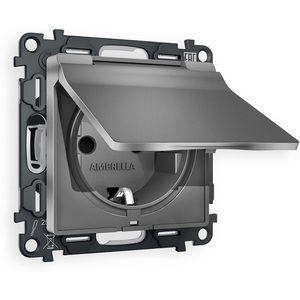 Изображение товара Комплект механизма встраиваемый Ambrella Volt электрической розетки ALFA MA658010 Антрацит серый с заземлением с шторками и защитной крышкой 2P+E 16A-250V IP44 QUANT