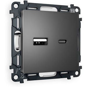 Изображение товара Комплект механизма встраиваемый Ambrella Volt розетки ALFA MA661010 Антрацит серый 2USB A+C 20W быстрая зарядка QUANT