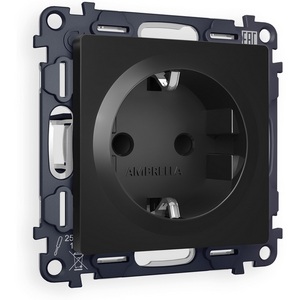 Изображение товара Комплект механизма встраиваемый Ambrella Volt электрической розетки ALFA MA807010 Черный матовый с заземлением и шторками 2P+E 16A-250V QUANT