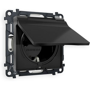 Изображение товара Комплект механизма встраиваемый Ambrella Volt электрической розетки ALFA MA808010 Черный матовый с заземлением с шторками и защитной крышкой 2P+E 16A-250V IP44 QUANT