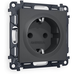 Изображение товара Комплект механизма встраиваемый Ambrella Volt электрической розетки ALFA MA907010 Графит мягкое касание с заземлением и шторками 2P+E 16A-250V QUANT