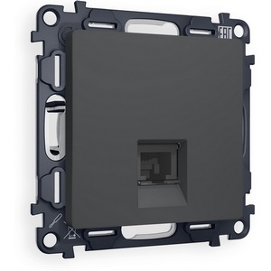 Изображение товара Комплект механизма встраиваемый Ambrella Volt телефонной розетки ALFA MA912030 Графит мягкое касание RJ-11(4P4C) с защитной шторкой QUANT