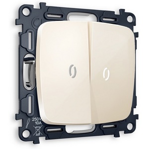 Изображение товара Комплект механизма встраиваемый Ambrella Volt 2-клавишного проходного выключателя с подсветкой 5600K OMEGA MO304035 Бежевый глянец QUANT