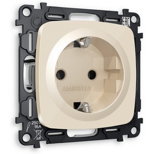 Изображение товара Комплект механизма встраиваемый Ambrella Volt электрической розетки OMEGA MO306010 Бежевый глянец с заземлением на винтовых зажимах 2P+E 16A-250V QUANT
