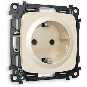 Изображение товара Комплект механизма встраиваемый Ambrella Volt электрической розетки OMEGA MO307010 Бежевый глянец с заземлением и шторками 2P+E 16A-250V QUANT