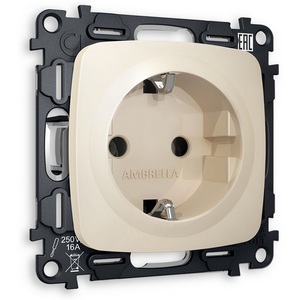 Изображение товара Комплект механизма встраиваемый Ambrella Volt электрической розетки OMEGA MO326010 Бежевый матовый с заземлением на винтовых зажимах 2P+E 16A-250V QUANT