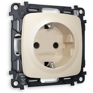 Изображение товара Комплект механизма встраиваемый Ambrella Volt электрической розетки OMEGA MO327010 Бежевый матовый с заземлением со шторками 2P+E 16A-250V QUANT