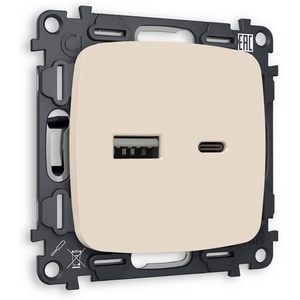Изображение товара Комплект механизма встраиваемый Ambrella Volt розетки OMEGA MO331010 Бежевый матовый 2USB A+C 20W быстрая зарядка QUANT
