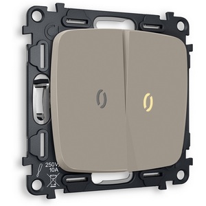 Изображение товара Комплект механизма встраиваемый Ambrella Volt 2-клавишного выключателя с подсветкой 3200K OMEGA MO364010 Серо-бежевый матовый QUANT