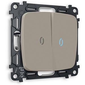 Изображение товара Комплект механизма встраиваемый Ambrella Volt 2-клавишного проходного выключателя с подсветкой 10000K OMEGA MO364040 Серо-бежевый матовый QUANT