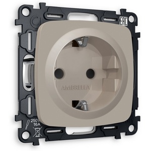 Изображение товара Комплект механизма встраиваемый Ambrella Volt электрической розетки OMEGA MO367010 Серо-бежевый матовый с заземлением со шторками 2P+E 16A-250V QUANT