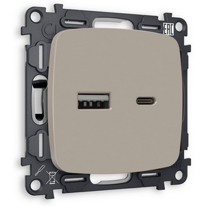 Изображение товара Комплект механизма встраиваемый Ambrella Volt розетки OMEGA MO371010 Серо-бежевый матовый 2USB A+C 20W быстрая зарядка QUANT
