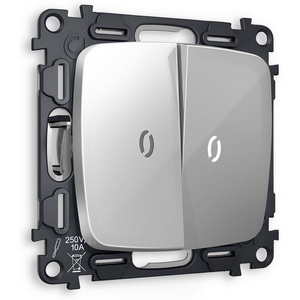 Изображение товара Комплект механизма встраиваемый Ambrella Volt 2-клавишного проходного выключателя с подсветкой 5600K OMEGA MO404035 Серебро глянец QUANT
