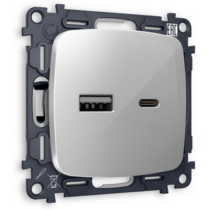 Изображение товара Комплект механизма встраиваемый Ambrella Volt розетки OMEGA MO411010 Серебро глянец 2USB A+C 20W быстрая зарядка QUANT