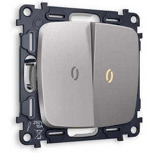 Изображение товара Комплект механизма встраиваемый Ambrella Volt 2-клавишного выключателя с подсветкой 3200K OMEGA MO504010 Сталь матовый QUANT