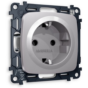 Изображение товара Комплект механизма встраиваемый Ambrella Volt электрической розетки OMEGA MO506010 Сталь матовый с заземлением на винтовых зажимах 2P+E 16A-250V QUANT