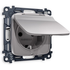 Изображение товара Комплект механизма встраиваемый Ambrella Volt электрической розетки OMEGA MO508010 Сталь матовый с заземлением с шторками и защитной крышкой 2P+E 16A-250V IP44 QUANT