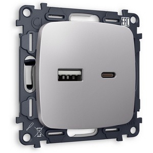 Изображение товара Комплект механизма встраиваемый Ambrella Volt розетки OMEGA MO511010 Сталь матовый 2USB A+C 20W быстрая зарядка QUANT