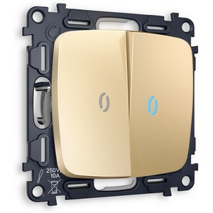 Изображение товара Комплект механизма встраиваемый Ambrella Volt 2-клавишного проходного выключателя с подсветкой 10000K OMEGA MO604040 Шампань QUANT