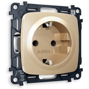 Изображение товара Комплект механизма встраиваемый Ambrella Volt электрической розетки OMEGA MO607010 Шампань с заземлением и шторками 2P+E 16A-250V QUANT