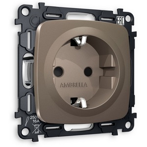 Изображение товара Комплект механизма встраиваемый Ambrella Volt электрической розетки OMEGA MO637010 Темная бронза матовый с заземлением и шторками 2P+E 16A-250V QUANT