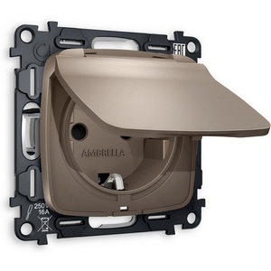 Изображение товара Комплект механизма встраиваемый Ambrella Volt электрической розетки OMEGA MO638010 Темная бронза матовый с заземлением с шторками и защитной крышкой 2P+E 16A-250V IP44 QUANT
