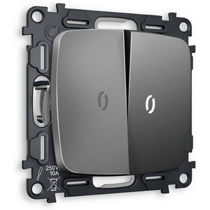 Изображение товара Комплект механизма встраиваемый Ambrella Volt 2-клавишного проходного выключателя с подсветкой 5600K OMEGA MO654035 Антрацит серый QUANT