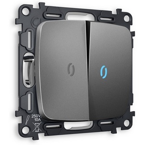 Изображение товара Комплект механизма встраиваемый Ambrella Volt 2-клавишного проходного выключателя с подсветкой 10000K OMEGA MO654040 Антрацит серый QUANT