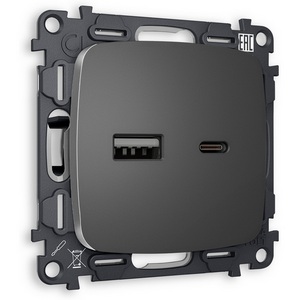 Изображение товара Комплект механизма встраиваемый Ambrella Volt розетки OMEGA MO661010 Антрацит серый 2USB A+C 20W быстрая зарядка QUANT