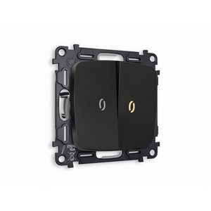 Изображение товара Комплект механизма встраиваемый Ambrella Volt 2-клавишного проходного выключателя с подсветкой 3200K OMEGA MO804030 Черный матовый QUANT