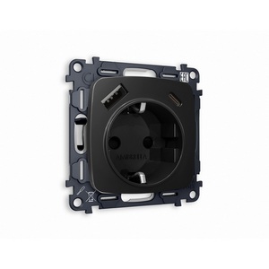 Изображение товара Комплект механизма встраиваемый Ambrella Volt электрической розетки OMEGA MO810010 Черный матовый 2USB A+C 20W быстрая зарядка с заземлением и шторками 2P+E 16A-250V QUANT